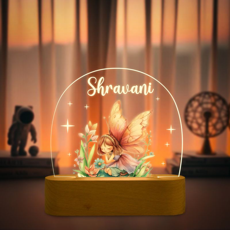 Personalized Cute Girl Butterfly with Fairy Design Night Lamp with Warm White Light Custom with Name Girls Room Bedside Lamp Birthday Return Gift